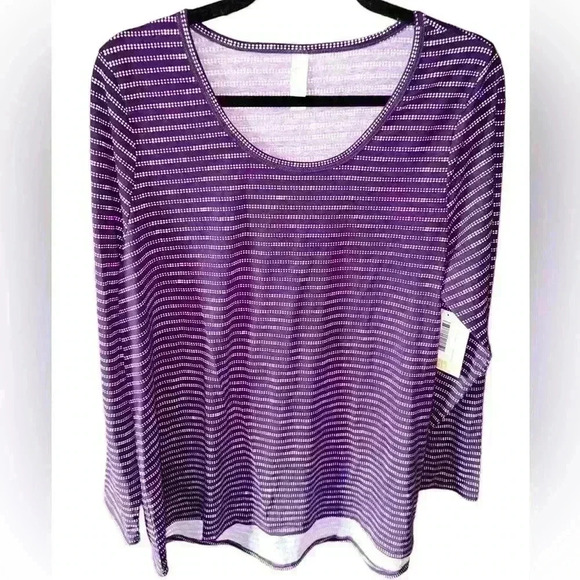 Lularoe 3X purple & white  long sleeve striped Lynnae top. NWT. Hi/lo hem.Basic! - Picture 1 of 7